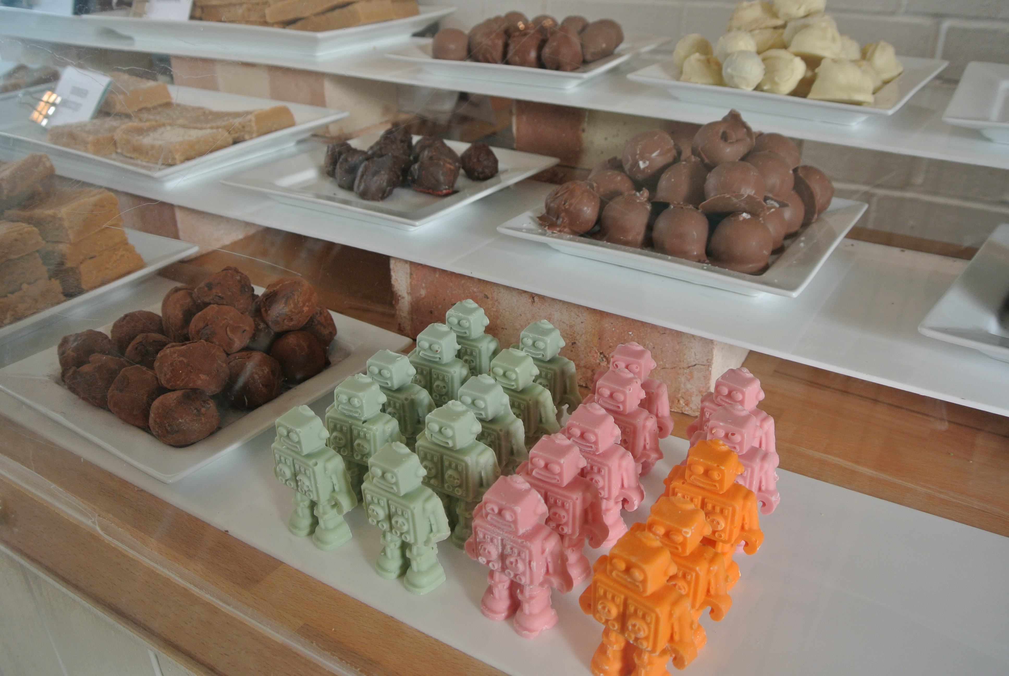 Chocolate bots at Chocoate & Fudge Kitchen.