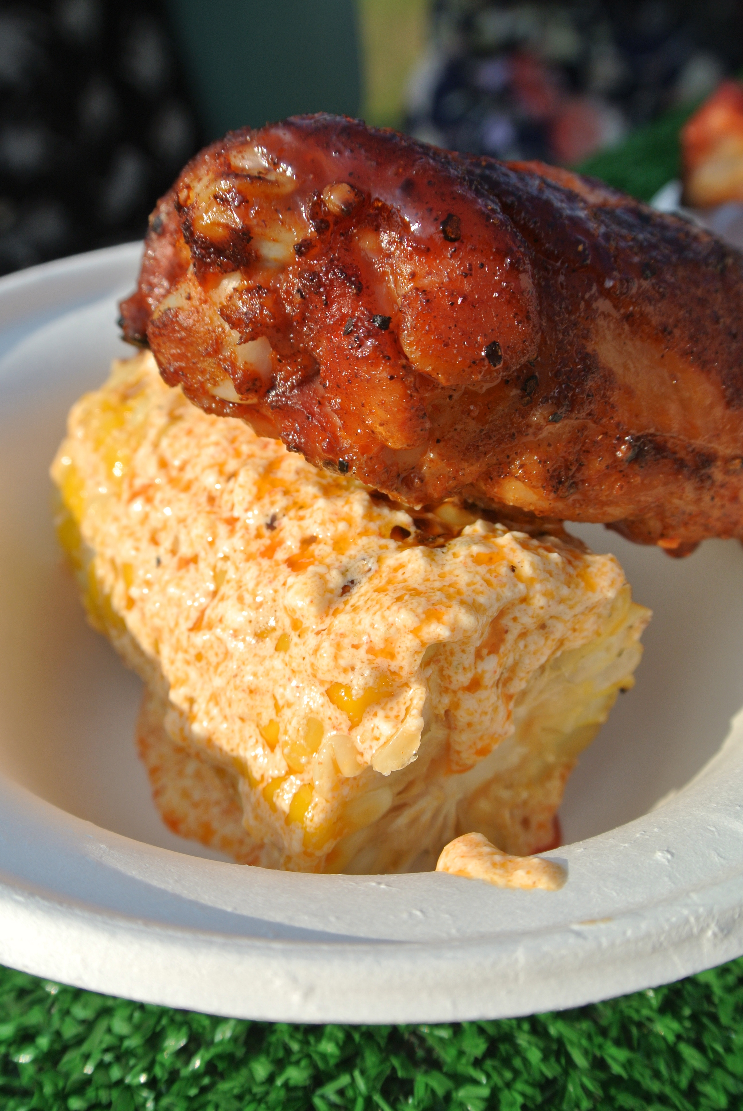 Barque's chicken thigh with cuban corn.