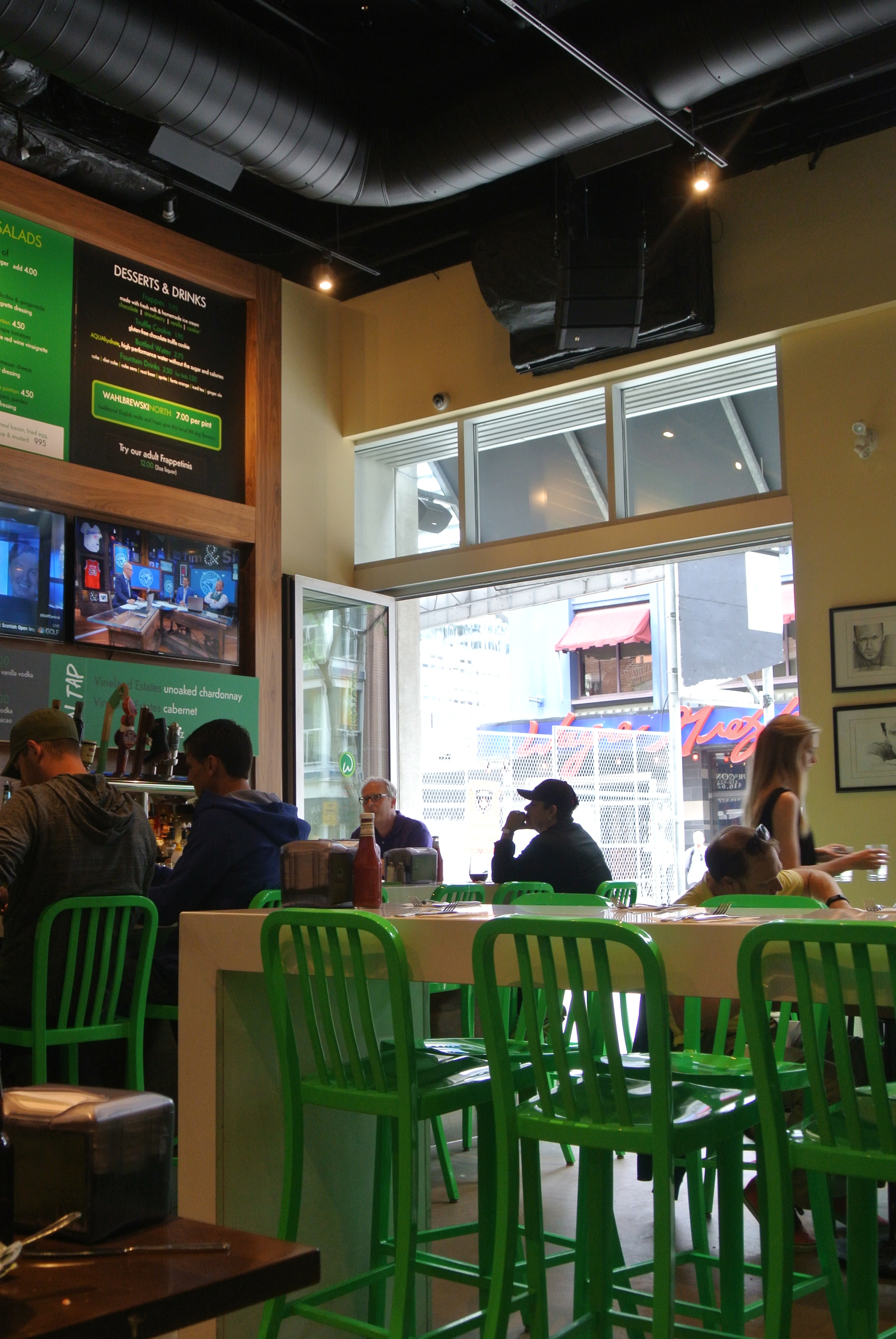 The sports bar look of Wahlburgers.