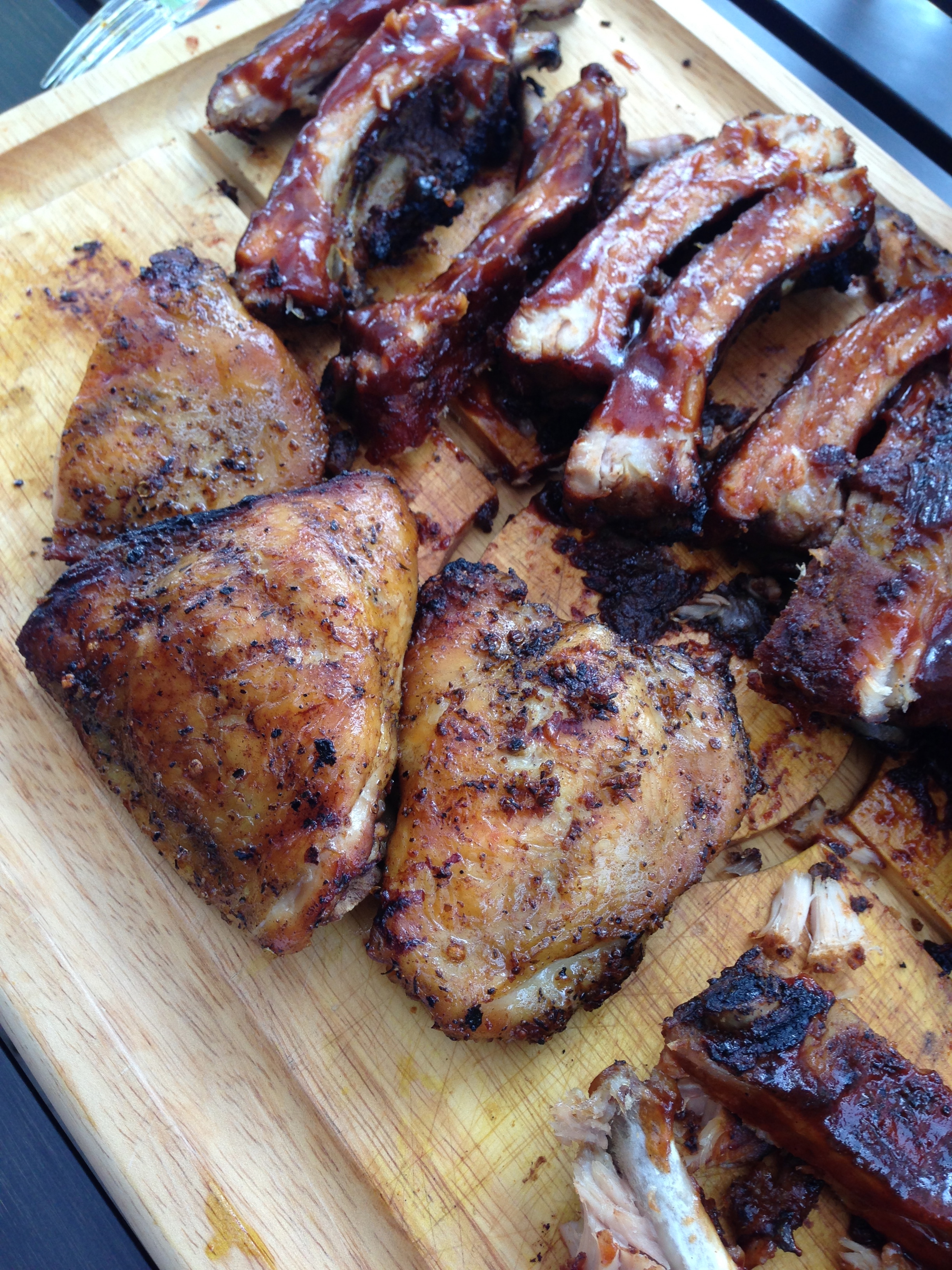 Smoked chicken and ribs.