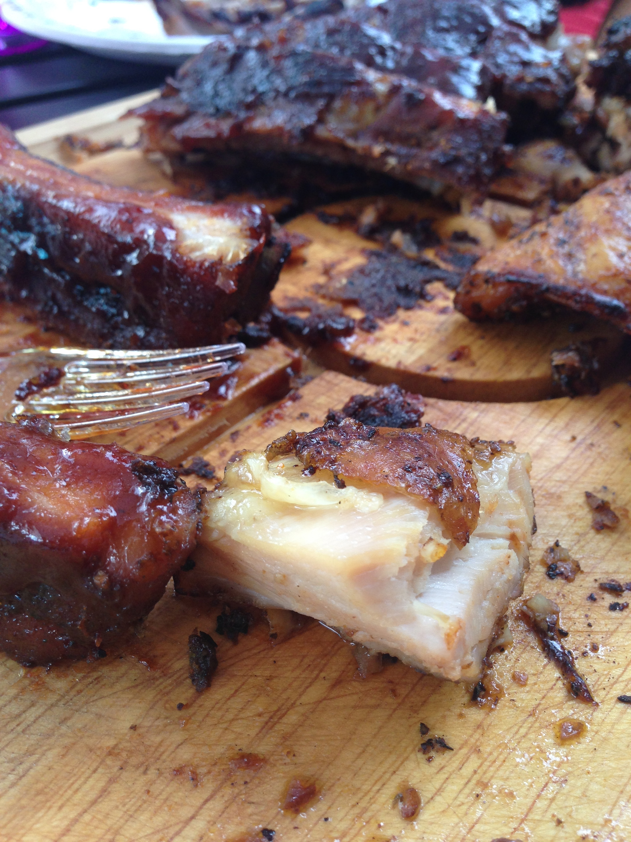 A closer look at the smoked chicken and its bark.