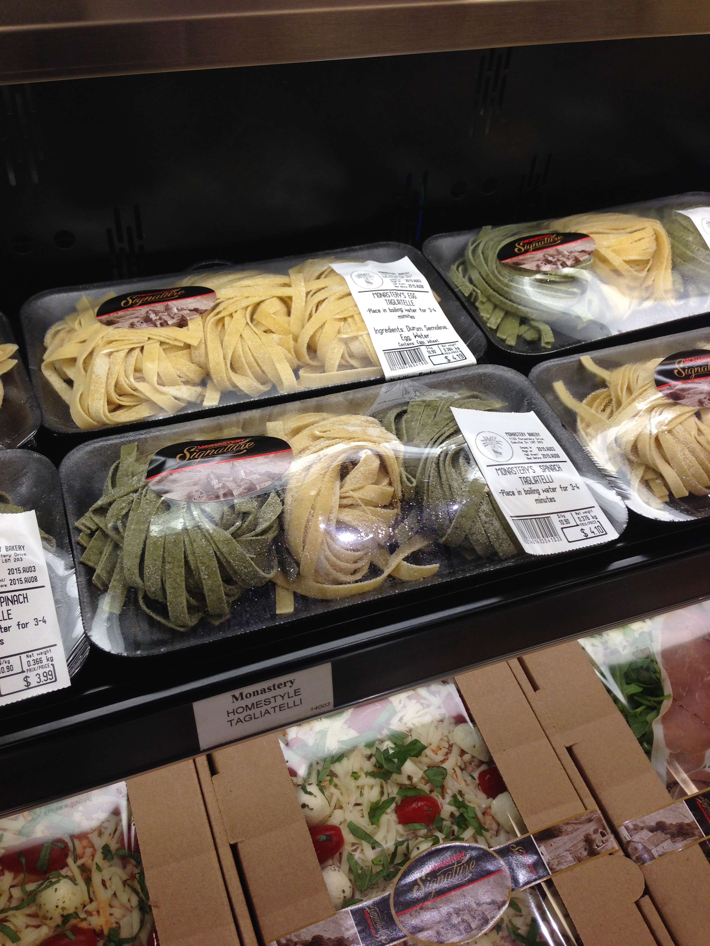Housemade pasta packaged for easy cooking at home.